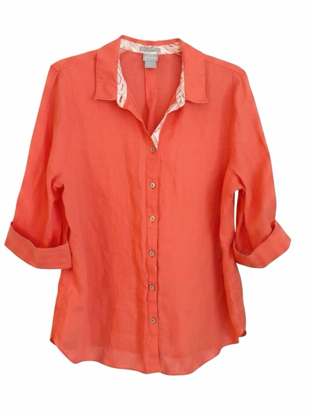 Chico's Size 2 (US 12) No Iron 3/4 Cuffed Sleeve 100% Linen Button Down